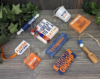 Florida Gator Tiered Tray Items | University of Florida Decor | Gator Dough Bow Fillers | Gator Tiered Tray Bundle |  Gator Coffee Table