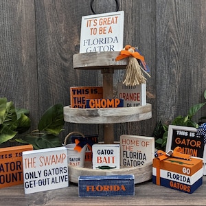 Florida Gator Tiered Tray Items | University of Florida Decor | UF Tiered Tray Fillers | Gators Tray Bundle, Florida Gators Decor