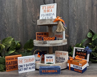 Florida Gator Tiered Tray Items | University of Florida Decor | UF Tiered Tray Fillers | Gators Tray Bundle, Florida Gators Decor