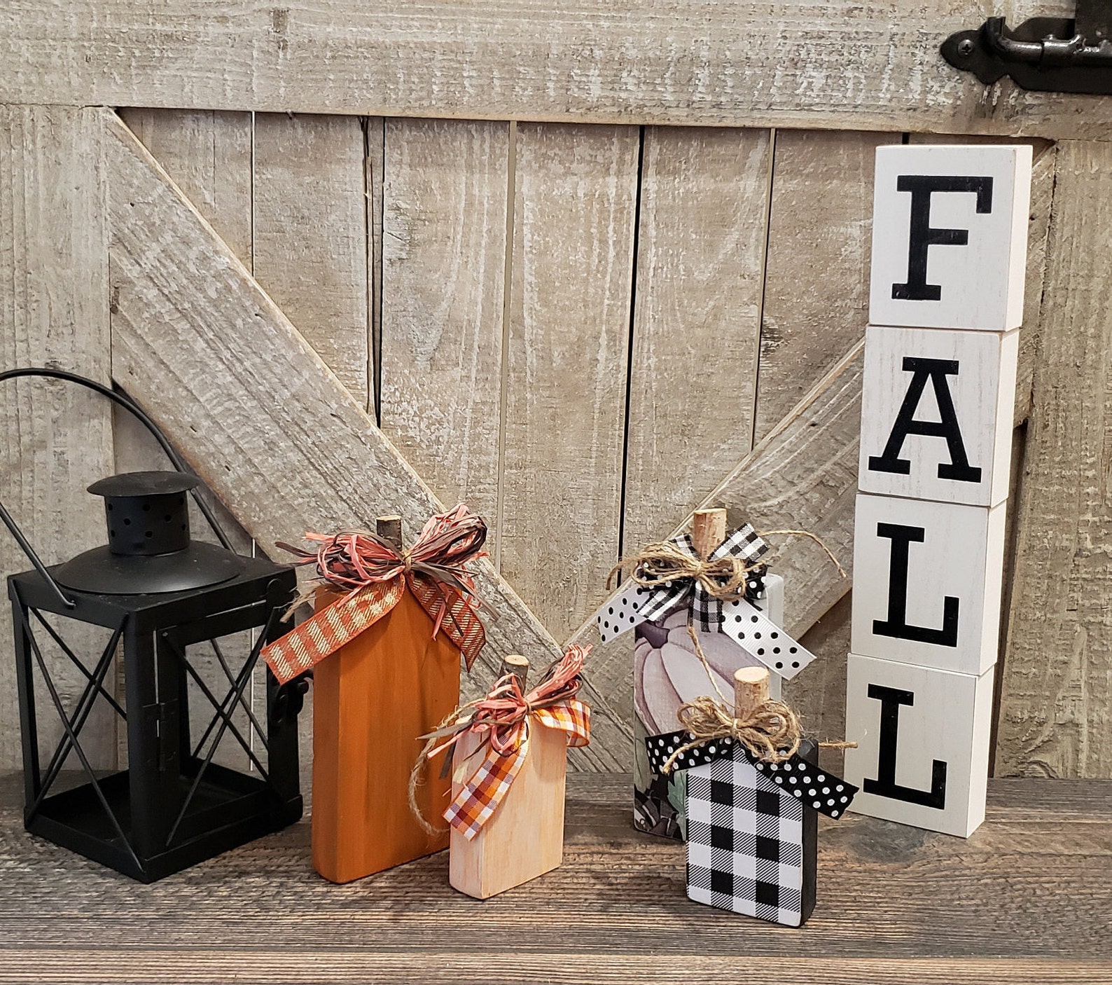 Wood Pumpkin Set of 2 Fall Decor Autumn Rustic Farmhouse Thanksgiving ...
