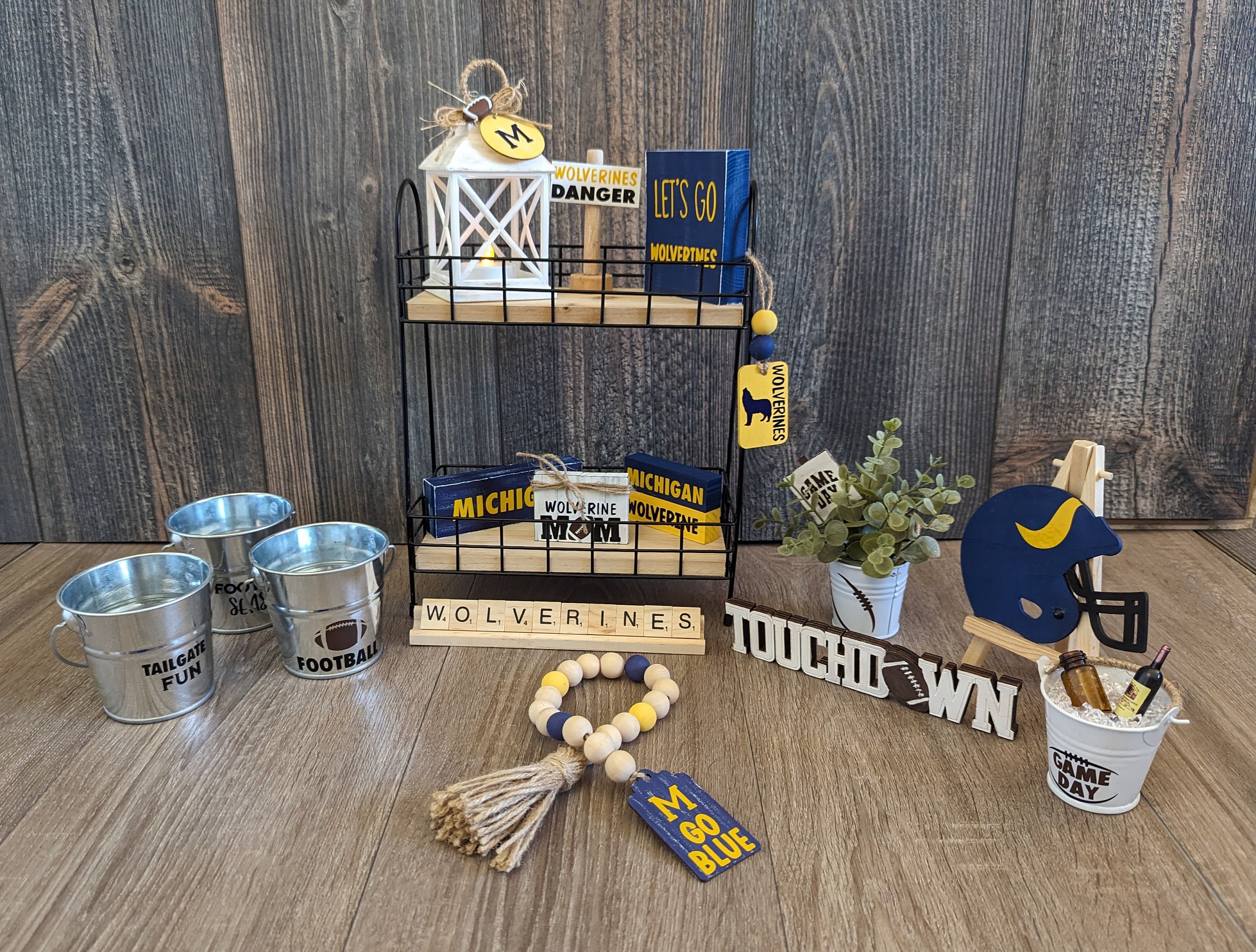 Michigan Tiered Tray Items | University of Michigan Decor | Wolverines | University of Michigan Graduation |    Michigan Office Decoration