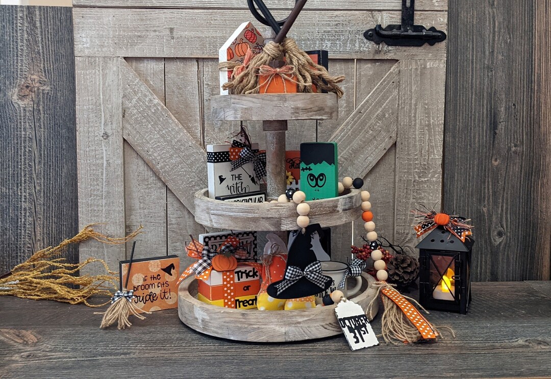 Halloween Tiered Tray Decor | Halloween Beaded Garland | Halloween Mini ...