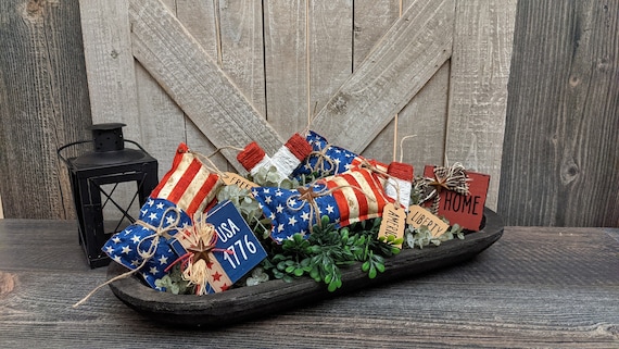 Anglechic Patriotic Wooden Candy Bowl - 4th Of July Tiered Tray Decor & Serving Dish