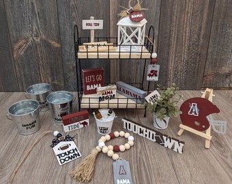 Crimson Tide Tiered Tray Items | University of Alabama Decor | Roll Tide | Bama | Alabama Graduation | University of Alabama Office Decor