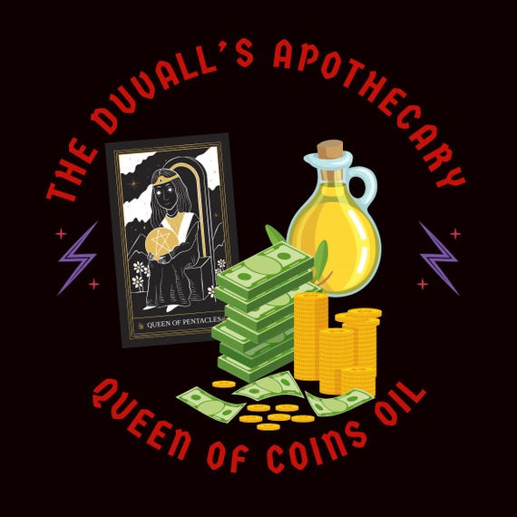 Queen of Coins grounding oil for rituals, rites, meditations, astral projection and shifting - Money Attraction Oil