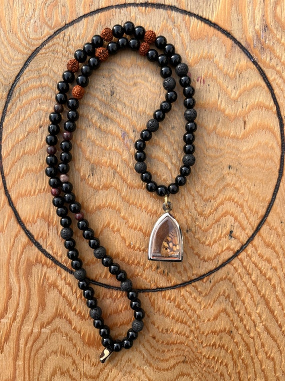 Dreams Keeper / long necklace with reliquary / cabinet of curiosity butterfly wing