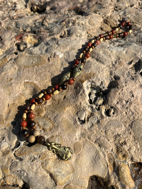 Tail Sting / African brass necklace with red jasper / handmade jewelery / ethnical necklace