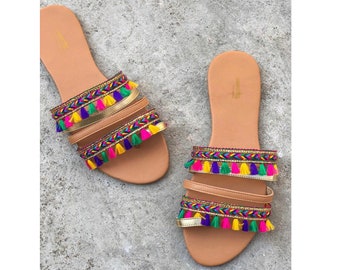 colorful tassel sandals