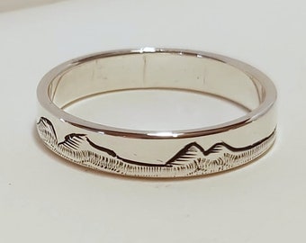 Hand Engraved Sterling Silver Scottish Mountain Ring