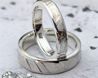 Handmade Recycled Sterling Silver Wedding Band Set: Granite Texture