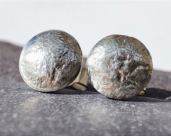 Recycled Circular 8mm Rustic Stud Earrings, with domed and reticulated surface and high shine finish, handmade in Scotland