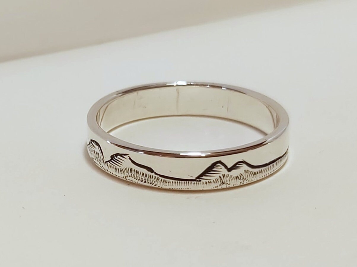 Sterling Silver Mountain Ringhand Engraved Mountain Ring Etsy UK
