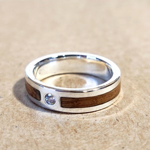 Oak Inlay Ring, Made from Scottish Oak and Sterling Silver, Wood ring with or without Cubic Zirconia, handmade in Scotland
