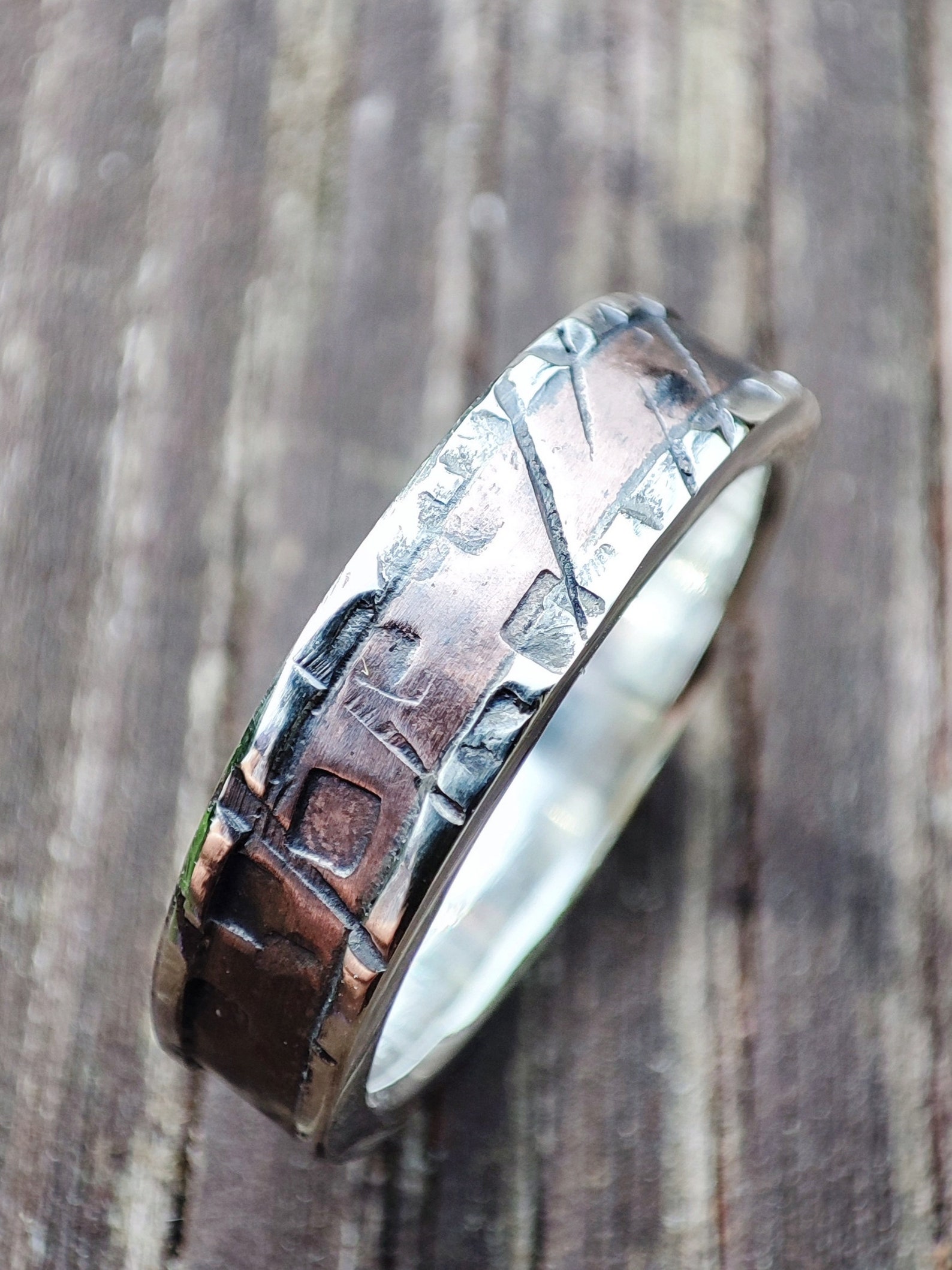 Mens Silver and Copper Wedding Ring Anniversary Ring Etsy