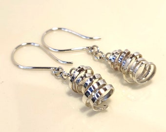 Silver Ribbon Drop Earrings, Ribbon Earrings, Coiled Earrings, Statement Earrings, Curly Earrings, Earrings for Her,  Made in Scotland