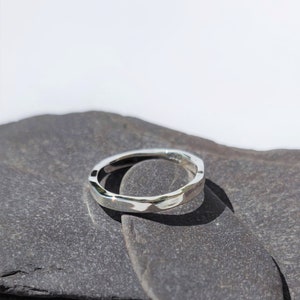 Silver Hammered Angular Stacking Ring, handmade with recycled sterling silver, high polish finish, organic ring.