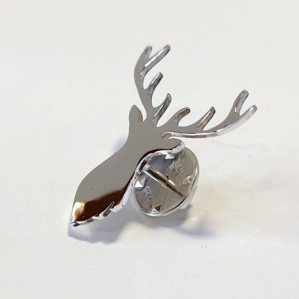 Sterling Silver Tie Pin, stag head tie pin, stag silhouette tie pin, silver tie pin, hand made tie pin, made in Scotland