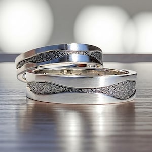 Scottish River Wedding Band Set, handmade rings, made with recycled sterling silver, wedding rings