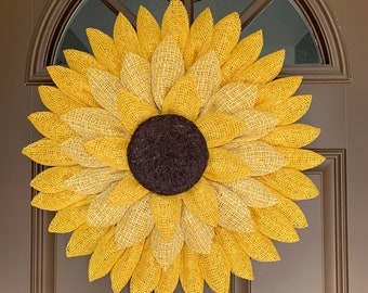 Sunflower Burlap Wreath: Yellow Front Door Decor, 21" Diameter