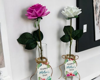 Mothers Day Single Stem Rose In Vase , Real Touch Roses In Permanent Water, Mothers Day Flowers