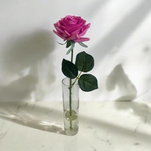 Single Stem Roses In Vase , Real Touch Roses In Permanent Water, Anniversary Rose, Forever Rose, Red, White,Pink,Purple