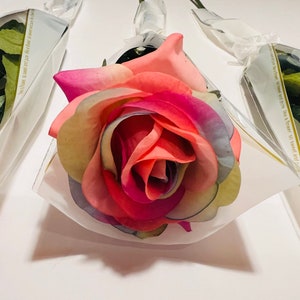 Rainbow Single Stem Real Touch Rose, Rose In Sleeve, Forever Rose Bouquet, Valentines rose