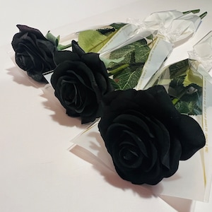 Black Single Stem Real Touch Rose, Rose Bouquet, Halloween Rose, Realistic Roses