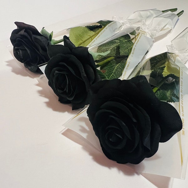 Black Single Stem Real Touch Rose, Rose Bouquet, Anniversary Rose, Valentines Rose, Realistic Roses