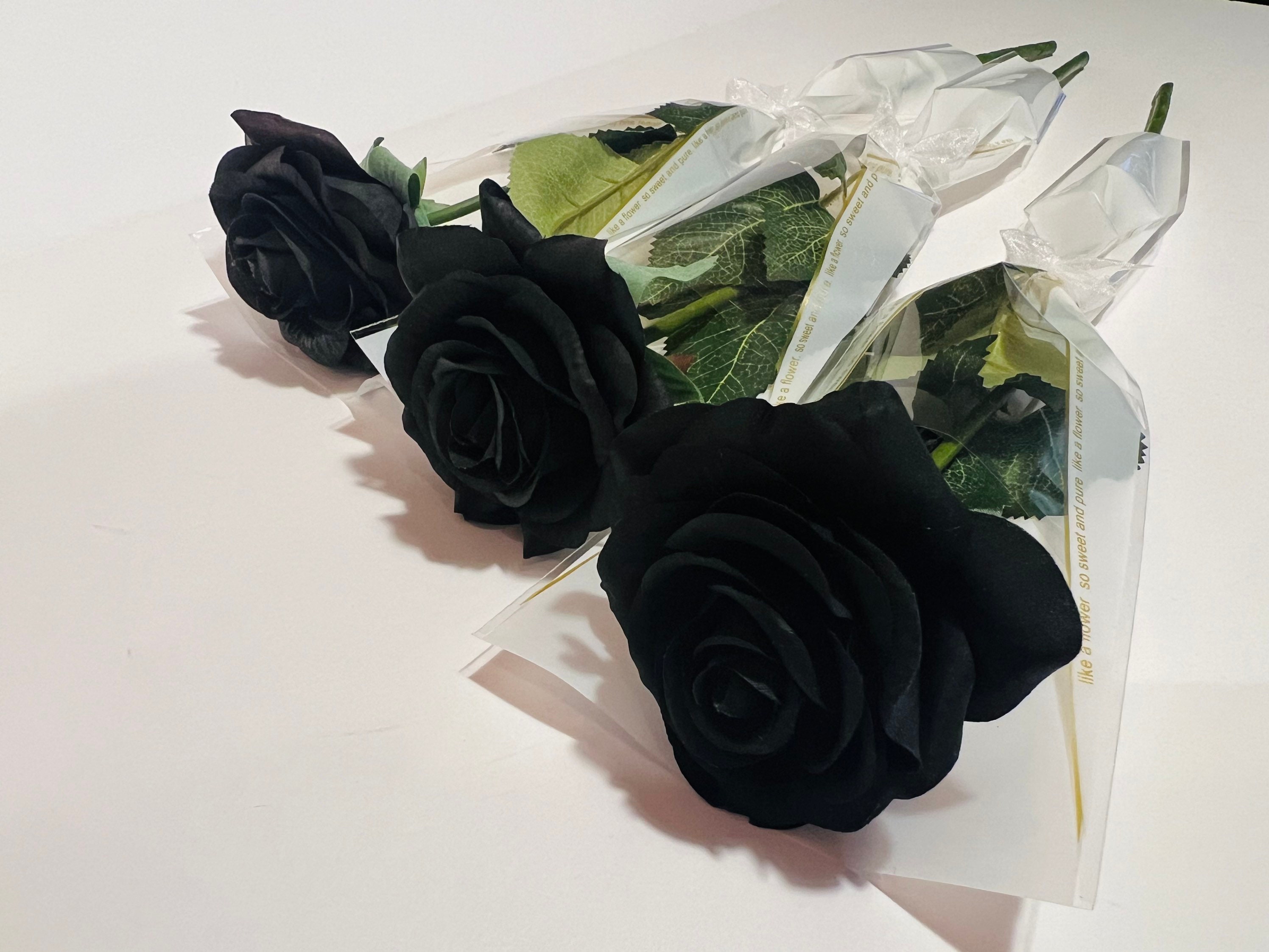 Black Single Stem Real Touch Rose, Rose Bouquet, Halloween Rose