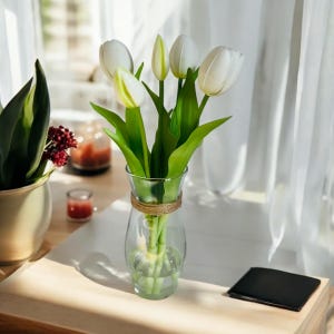 White Tulip Arrangement| Tulips In Faux Water, Tulip Centerpiece