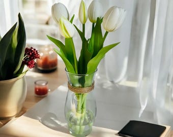 White Tulip Arrangement| Tulips In Faux Water, Tulip Centerpiece