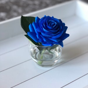 Real Touch Blue Rose In Permanent Water, Rose Centerpiece, Single Stem Rose