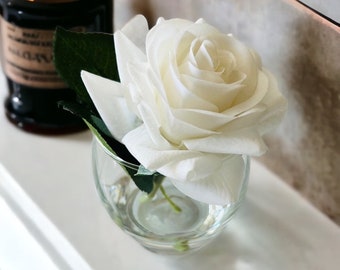 Single Real Touch White Rose, Rose In Water, Home Decor, Wedding Centerpiece