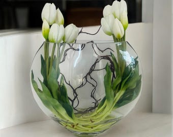 Elegant Tulip Floral Arrangement| Real Touch Tulip Centerpiece| Modern Home Decor