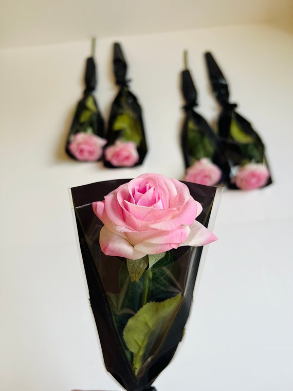 Single Stem Real Touch Rose, Single Rose, Anniversary Rose Black Sleeve,  Valentines Rose 