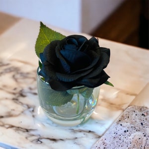 Real Touch Black Rose Arrangement: Elegant Glass Vase Centerpiece