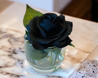 Real Touch Black Rose Arrangement: Elegant Glass Vase Centerpiece