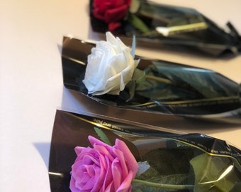 Single Stem Real Touch Rose, Single Rose, Anniversary Rose Black Sleeve, Valentines Rose