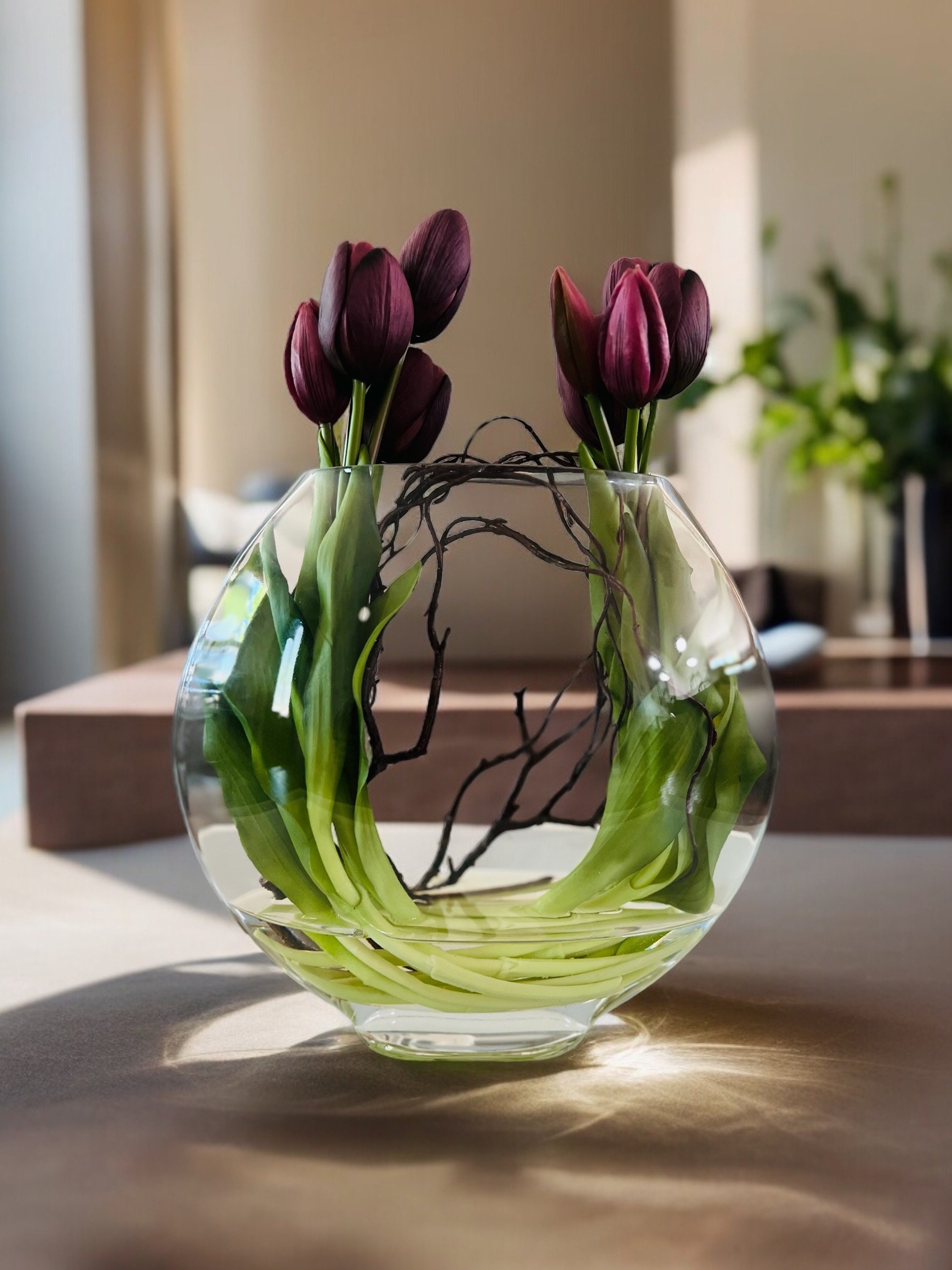 Elegant Tulip Floral Arrangement| Real Touch Tulip Centerpiece| Modern Home Decor