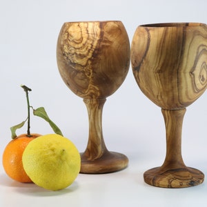 Set of 2 Wooden Goblets made of Tunisian Olive Wood,Wooden Drinking Glass