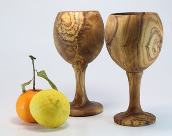 Set of 2 Wooden Goblets made of Tunisian Olive Wood,Wooden Drinking Glass