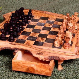 Wood Chess Set Handmade of Olive Wood, Antique Chess, Christmas Gift, Dad Gift, Unique gift..