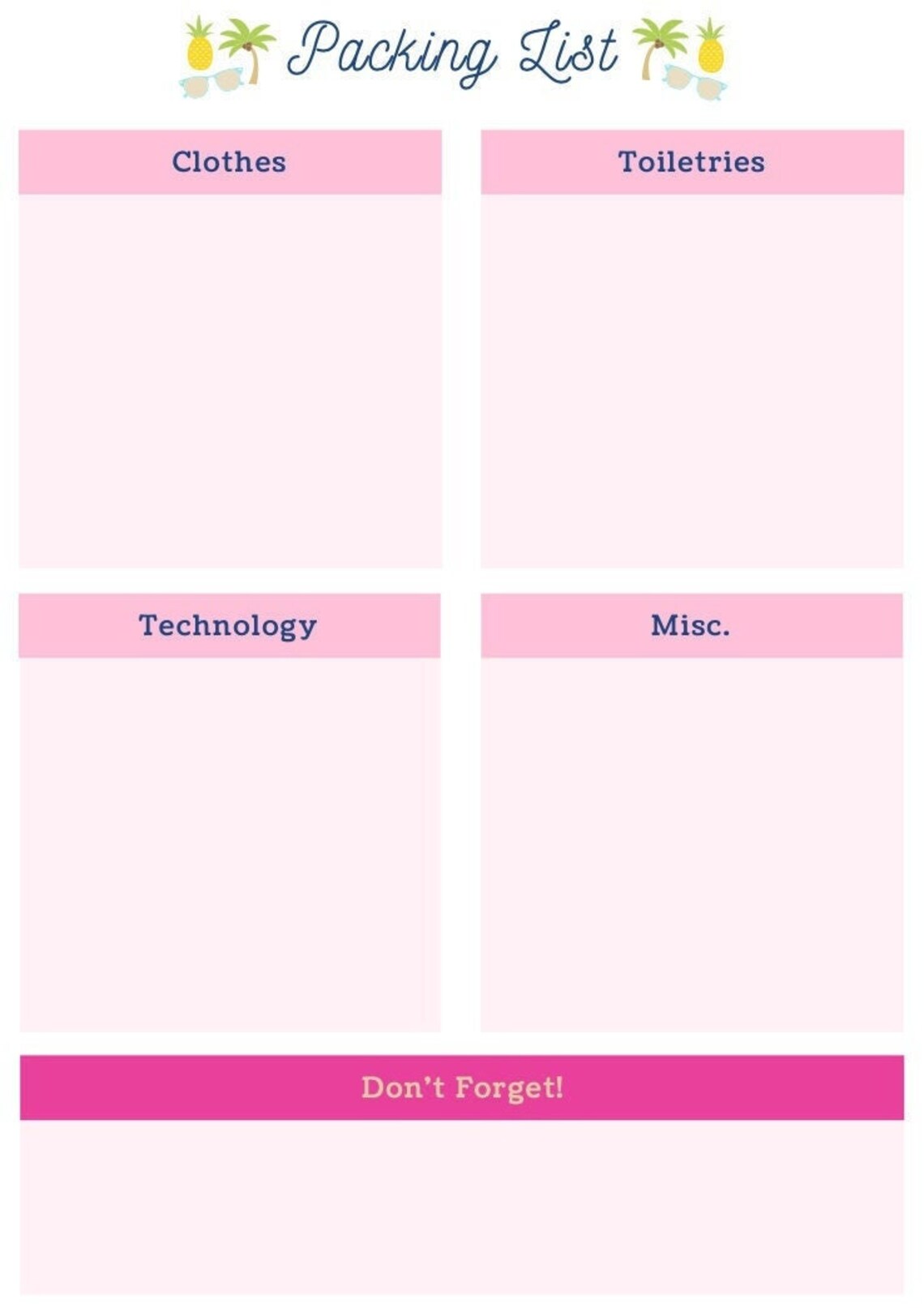 Packing List Printable Vacation Luggage Template Family Organization ...