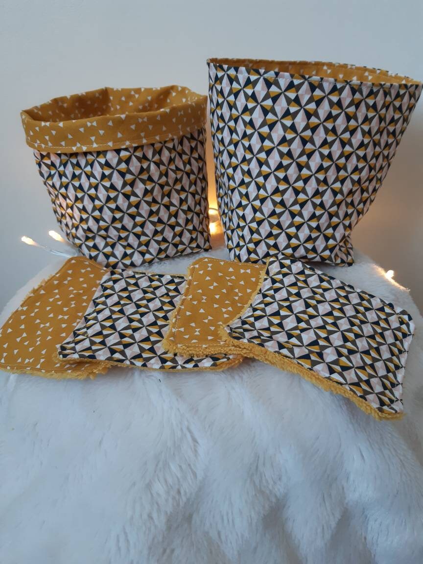 Panières et 7 Lingettes Lavables Oeko Tex.