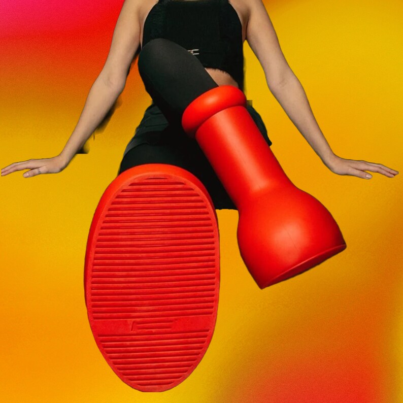 BIG Red Rubber Boots Celebrity Platform Red Boots Cartoon Etsy