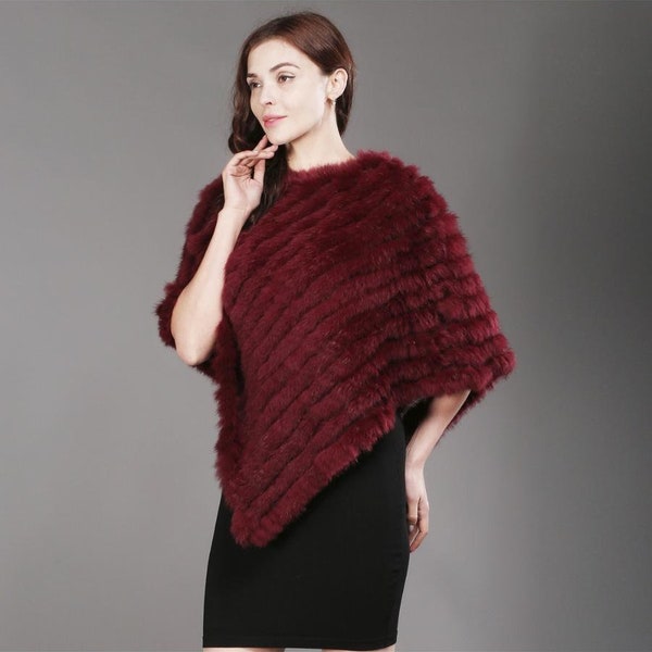 Genuine Real Knitted Rabbit Fur Poncho Wrap Scarves Women Real Rabbit Fur Shawl Scarf Triangle Cape Free Shipping