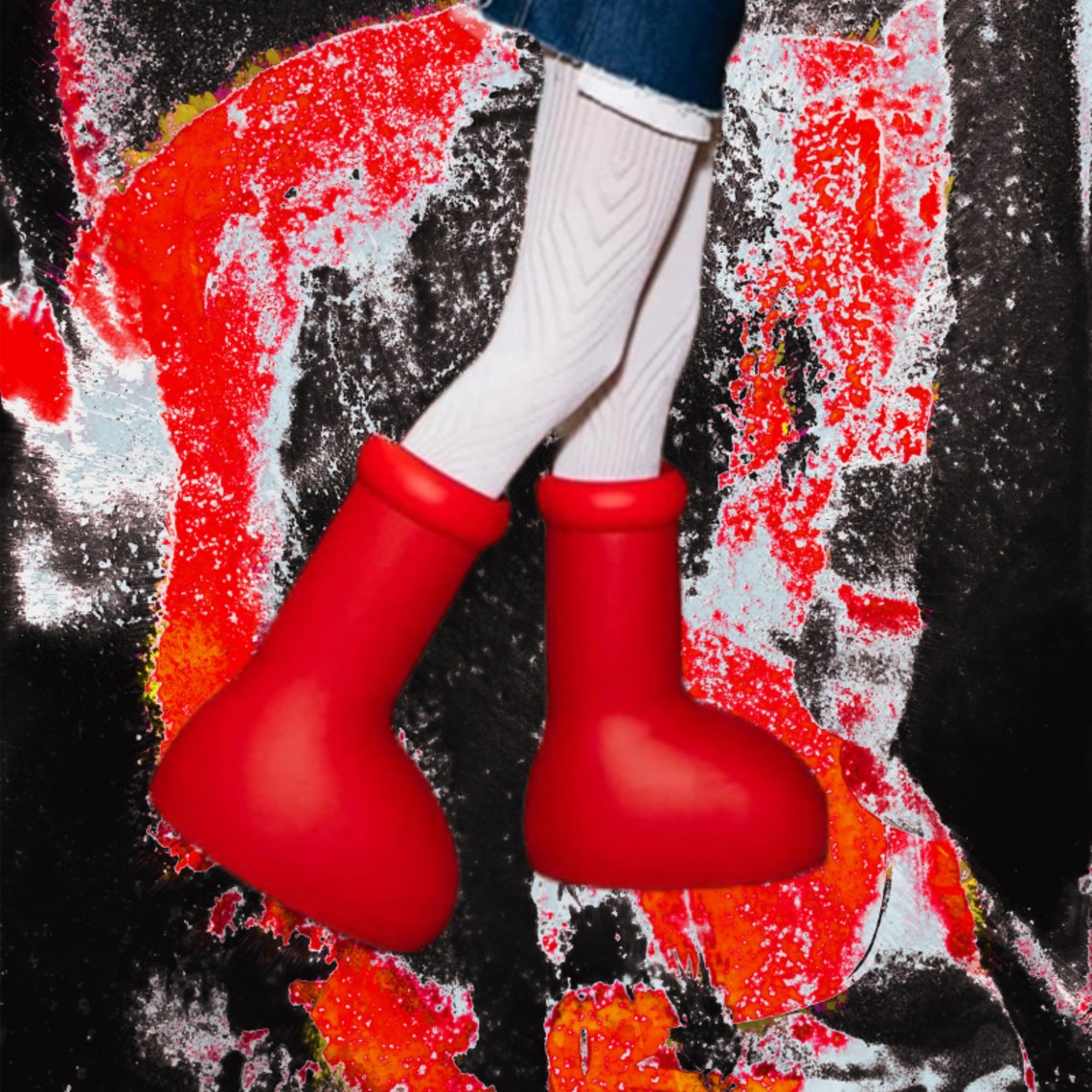 BIG Red Rubber Boots Celebrity Platform Red Boots Cartoon Etsy