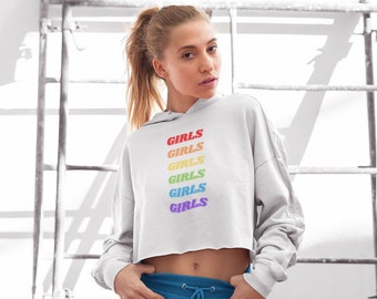 Girls Girls Rainbow Crop Hoodie, Journée internationale de la femme, Fierté LGBTQ, Chemise de fierté lesbienne, Crop top Queer