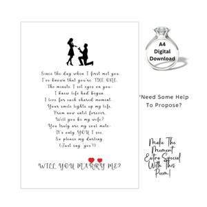 Poème romantique Veux-tu m'épouser à proposer à votre partenaire, téléchargement numérique A4 à imprimer, « Frame It Keepsake » !