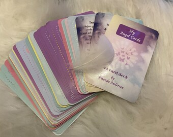 Angel Cards, Angel Oracle Card Deck. Easy To Interpret, Contemporary Deck, Pastel Design, Silk Laminate 44 Cards. Incl. Pouch and Stand.
